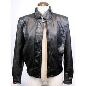 Vtg 80s Bert Paley Designer Collection Woman S Black Leather Jacket High Collar